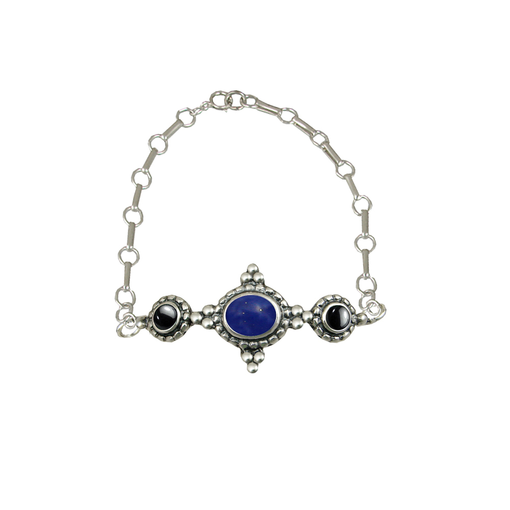 Sterling Silver Gemstone Adjustable Chain Bracelet With Lapis Lazuli